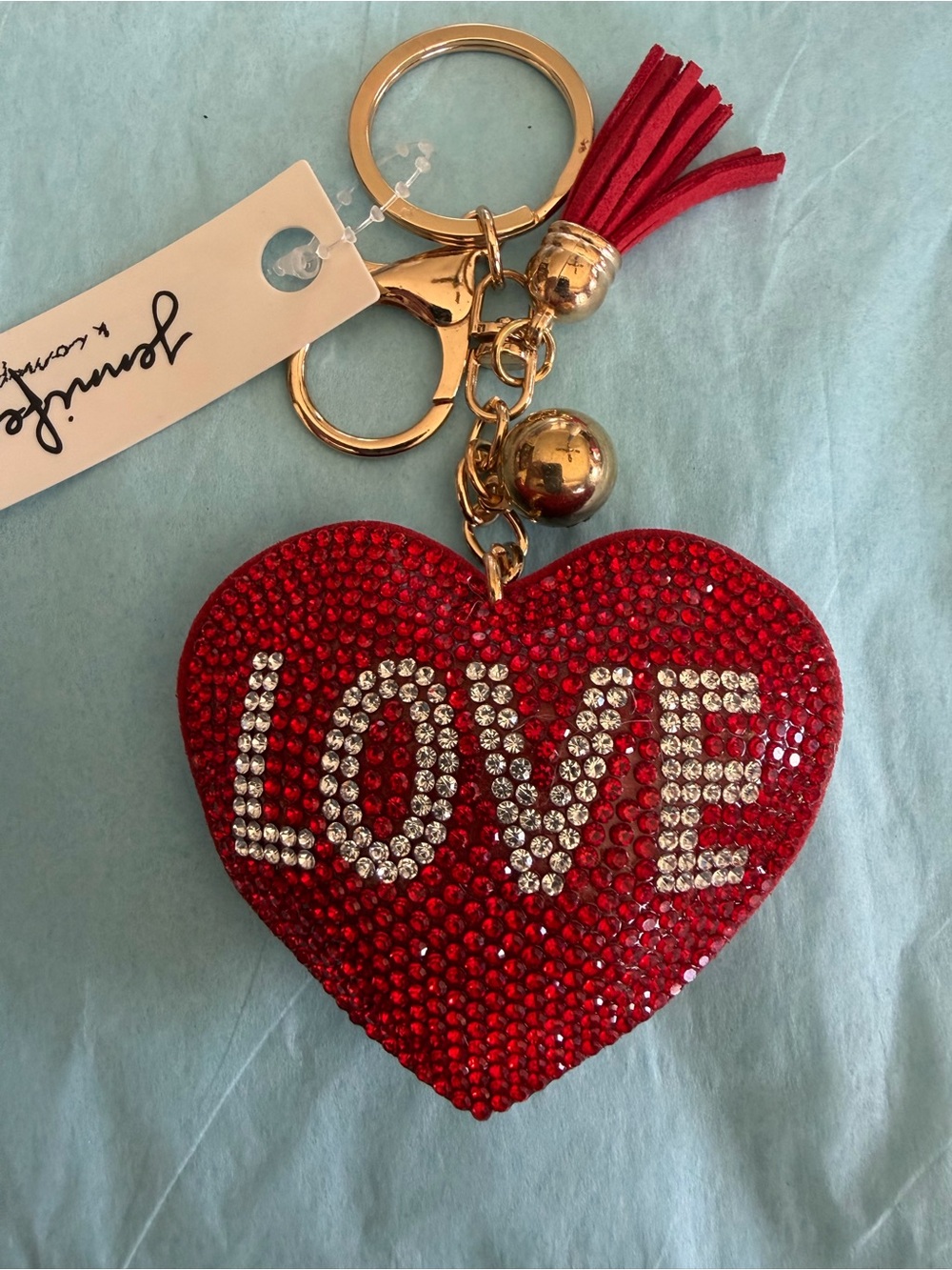Red Rhinestone Heart 'LOVE' Keychain/ Bag Charm with Tassel